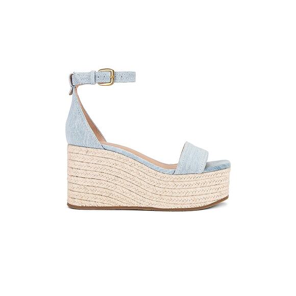 Veronica Beard 'Gianna' Blue Square Toe Jute Wrapped Wedge Shoe Size 7